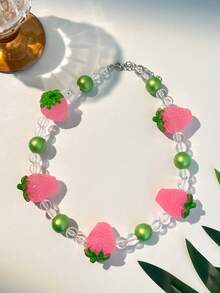 1pc Pineapple, Strawberry, Apple Beaded Pendant Colorful Necklace, Fashion Necklace Accessory, Holiday Gift