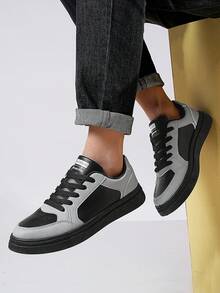 ​Men's Black & Ash Minimalist Sneakers - Balanced Life Comfort Shoes For Weekday Warrior, Year-Round Bold Contrast Urban Essentials​ - 黑灰 - 查看 5