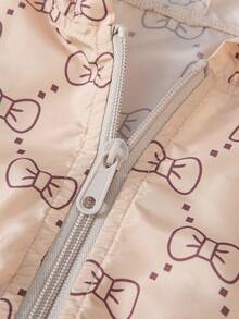 1 pieza Chaqueta casual para niñas, con estampado de lazo a la moda y capucha con cremallera, para otoño