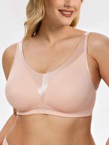 Wingslove Wirefree Full Coverage Minimizer Bra, Slimming Unlined Cups & Wide Comfort Straps, Matte Shimmer Satin, Lightweight Breathable, All-Day Wear