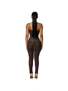 2025 Summer New Arrival Women's Sexy Deep V Neck Camisole - Flocked, Skinny Fit, Bodycon Jumpsuit - Màu Khaki - Xem 5