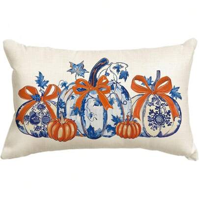 1PC2PCS Autumn Pumpkin Chinese-Style Millennial Pillowcase 30.48 X 50.80 Cm, Blue And Orange Seasonal Autumn Thanksgiving Harvest Sofa Farmhouse Decoration
