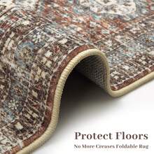 Waschbarer Vintage-Orientteppich, rutschfest, niedriger Flor, weicher Überwurf, Bodenbelag, Retro-Medaillon, faltbarer Innenteppich für Wohnzimmer, Schlafzimmer, Spielzimmer, Home Office
