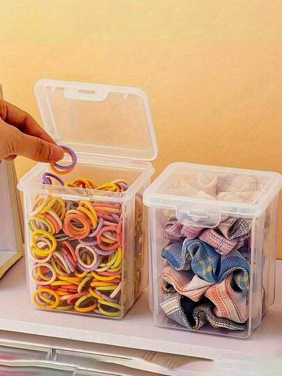 6个/4个/2个/1个可堆叠透明发饰收纳盒，带盖 - 防尘、防水、防潮，适用于珠宝和发圈的收纳，现代塑料桌面容器，多用途，长方形，珠宝盒，首饰盒，收纳袋，化妆刷架，化妆刷收纳盒，香水收纳盒，化妆包，女士礼物，圣诞礼物，女士礼品创意