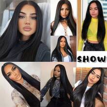 Purple Color Lace Front Wigs Pre Plucked Hairline Long Straight Wigs For Fashion Women Girls Party Daily Wear Glueless Dark Purple Lace Front Synthetic Wigs 13x4 Free Part Heat Resistant Fiber Hair 28 Inch 180% Density - 黑色 - 查看 10