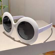 2024 New Women's Large Size Round Frame Fashion Glasses Fashion Gradient Lens Design Glasses  Semi-Transparent Decorative Glasses - Trắng-Xám - Xem 12