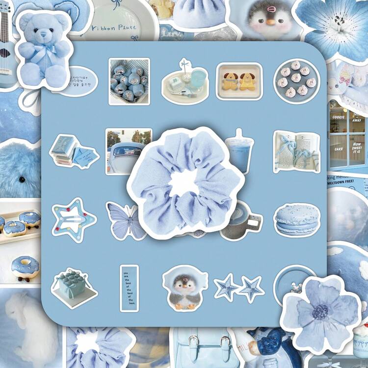 50 قطعة ملصقات زخرفية بلون أزرق فاتح على الطراز الكوري، ملصقات عالية الجودة للهاتف، الدفتر، والجدران DIY - متعدد الألوان - مشاهدة 1