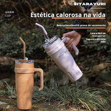 40OZ/1200ML SITARAYURI Double Wall  Bottle For Father's Day, With Handle And Straw, Large Capacity Portable Cup For Hot And Cold Dual Use, 1200ml Steel  Bottle, Suitable For Hot Or Cold Drinks, Suitable For Camping, Outdoor Activities, Driving, Sports, Fitness And Holiday Gifts. - 優質款淡紫色 - 查看 6