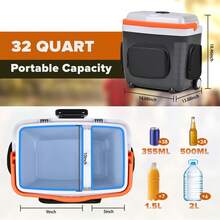 ADVWIN 32 Qt (30L) Electric Car Cooler & Warmer With Pockets, Ice Pack Divider, Removable Lid, Locking Handle, Wheels, Thermoelectric Fridge For Travel Camping Vehicles Truck Home, 12V DC & 120V AC - US A Type Plug(110-127V) - View 2