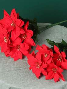 5 Tenedores Flor artificial de Nochebuena Rosa roja Decoración de sala de estar Maceta Flor de seda roja Ramo de terciopelo Flor de plástico (Color del tallo aleatorio) Flor artificial Decoración navideña Planta verde Maceta Ambiente navideño Adornos de Año Nuevo Decoración de boda DIY, Decoración de jardín al aire libre Fiesta de vacaciones Regalo de decoración - Rojo - Ver 4
