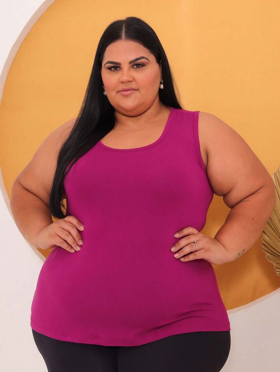 Women's Wide Strap Tank Top Plus Size Viscolycra Sizes G1 G2 G3 G4 G5, Light And Comfortable Fabric - Rose Red - View 1