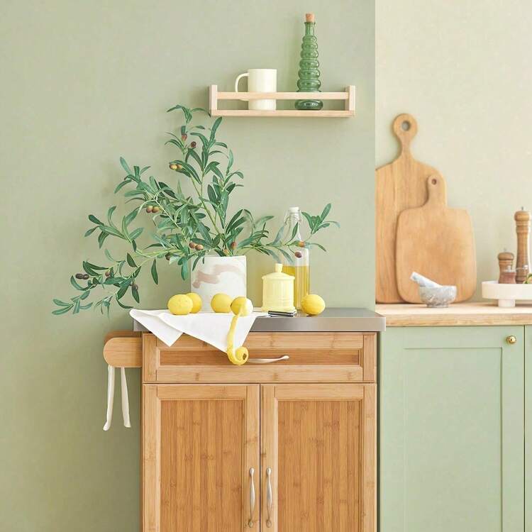 SoBuy Kitchen Cabinet Kitchen Storage Trolley Cart With Bamboo Worktop, 1 Large Cupboard And 1 Drawer, FKW13-WN - Brown - View 8