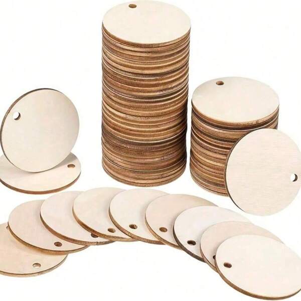 100 Stücke rohe Holzringe mit Löchern, 2,5 cm/1 Zoll - 5 cm/2 Zoll runde Holzscheiben für DIY Basteln, Malen und Kritzeln
