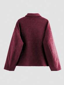 Women's Fashion Minimalist Versatile Commuting Zipper Wool Coat - Red Violet - View 4