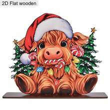 1 Piece Cute Christmas Elk Cow Christmas Tree Wooden Ornament 2D Flat Christmas Decoration Sign Plaque Christmas Desktop Centerpiece Decorations For Living Room Bedroom Office Bar And Dining Holiday Home Decor Ornaments Christmas Gifts - Multicolor - View 13