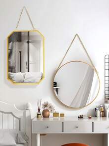 1 件壁挂镜子金色几何镜带链条装饰梳妆镜玄关装饰镜浴室墙镜梳妆镜适用于浴室卧室客厅拱门