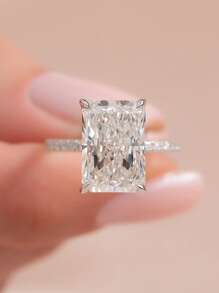 1pc 925 Sterling Silver 2-5ct Rectangular Cut Large Cubic Zirconia Women's Wedding Band Engagement Bridal Party Ring, Fine Jewelry Gift - Silver - View 3