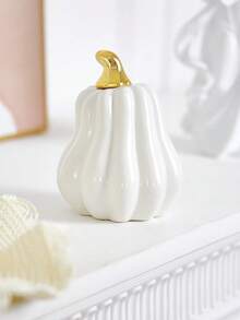 1pc Ceramic Pumpkin Figurine Mini Artificial Pumpkin Halloween Figurine Suitable For Fall Thanksgiving Table Decoration - Orange - View 8