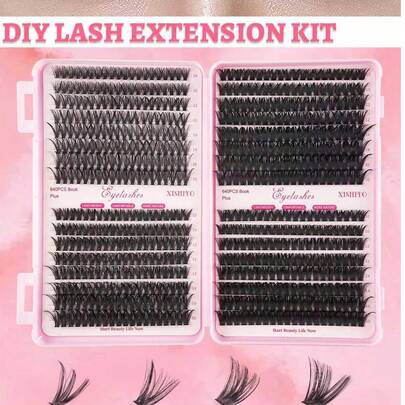 DIY 640 睫毛延长套装 10D+20D+30D+40D/30D+40D+50D+60D/50D+60D+80D+100D 大容量组合睫毛套装单根睫毛束 10-16mm 粗 D 卷曲单根睫毛套装，迷你旅行便携式浓密睫毛束，含 DIY 延长睫毛簇、睫毛簇、单根睫毛、睫毛、假睫毛