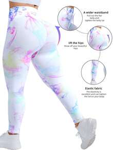 Plus Size Women Seamless High-Waisted Yoga Pants, Oversized Yoga Pants Are Very Fat, Can Be Worn With A High Waist And Nude. They Are 9/10 Plus Size Leggings, Yoga Pants And Leggings Yoga Pants Plus Size Plus Size Gym Clothes Tie-Dye - 白印花 - 查看 2