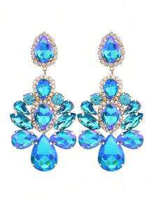 Hoa tai kẹp không xỏ khuyên, kẹp xích hợp kim đồng đính đá pha lê hàn thủ công nhiều hình dạng hình học nhiều màu sắc, thích hợp đeo hàng ngày - E1414Clip - Xem 12