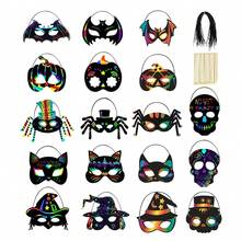 刮擦艺术绘画套装，万圣节礼物创意艺术套装 DIY 工艺用品，适合男孩女孩派对的趣味绘画活动，节日礼物 - GHZ006(6個面具+筆) - 查看 6