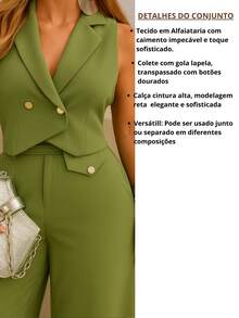 CONJUNTO ELEGANTE COLETE E CALÇA PANNTALONA PERNA LARGA EM ALFAIATARIA  LOOK CHIQUE E MODERNO