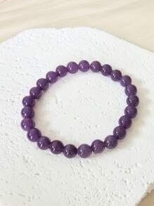 1Pc Elegant Amethyst Gemstone Elastic Bracelet For Men Women- Handcrafted Unisex Wristband Accessory Ideal For Gift & Daily Wear