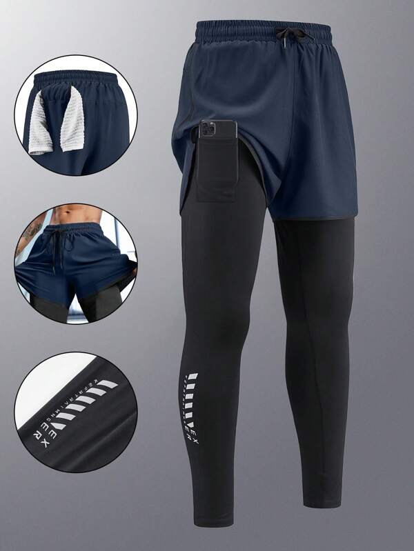 Pantalones deportivos para hombres 2 en 1 con forro, elásticos de secado rápido para correr, fitness, baloncesto