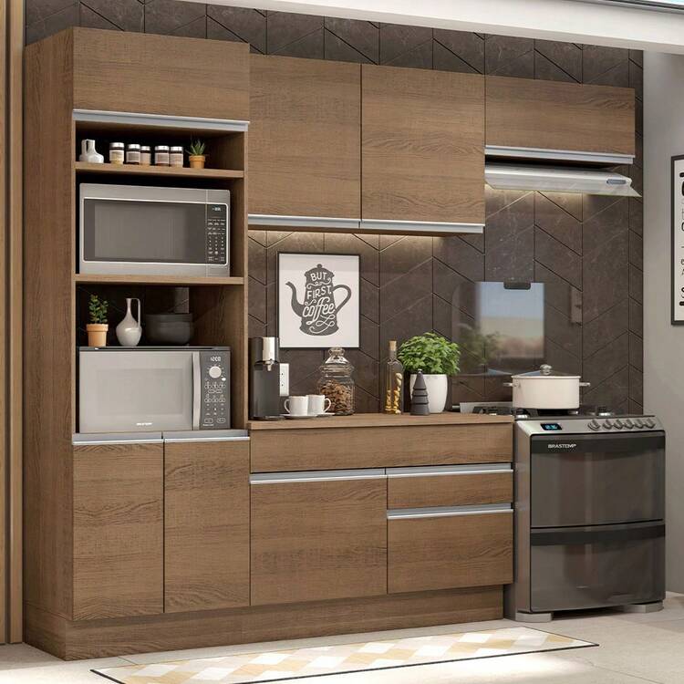 Mueble De Cocina Completo Rustic Glamy Madesa 270cm - Marrón - Añade 2