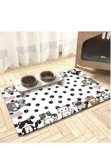 1 Piece, Simple Style Cute Cat Pattern Pet Feeding Mat, Reusable, Easy To Clean, Multifunctional Water Absorbing Quick Drying Dog Food Bowl Mat, Indoor And Outdoor Universal Pet Food Mat, Home Decoration Accessory, Suitable For Independence Day, Christmas, Halloween - Multicolor - View 8