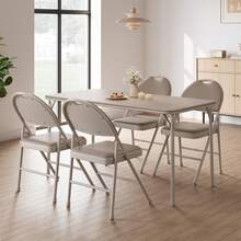 GarveeHome - Juego de 4 sillas plegables con cojín y respaldo acolchados de piel sintética, de metal, para interior y exterior, apilables, para camping, comedor, oficina y fiestas, color beige - Beis - Ver 1