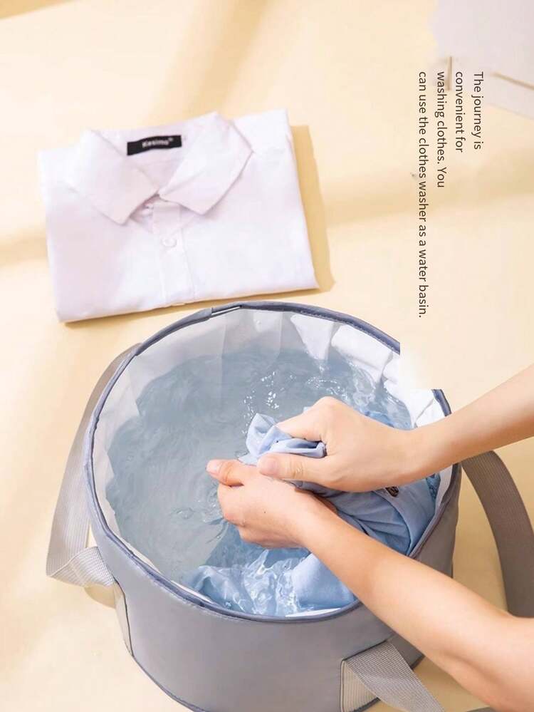 便携式足浴桶，带温度调节和气泡功能，适合家庭水疗。可折叠足浴桶，旅行便携式保温足浴盆，家用深足浴盆，多功能旅行足浴袋，酒店、洗脸盆、足浴盆 - 杏色 - 查看 3