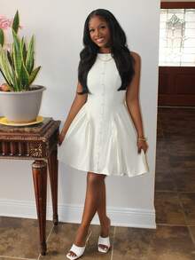 Steph T 女士无袖纯色迷你连衣裙时尚夏季商务休闲柔软轻盈修身职业休闲女装 - 杏色 - 查看 3