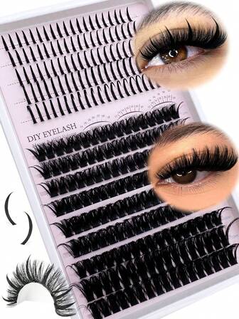 253 件带尖刺的睫毛簇，100D 睫毛簇，浓密簇状睫毛延长，超大款式睫毛延长，DIY 单根睫毛条，水貂尖刺浓密簇状睫毛，14-22 毫米混合长度可重复使用睫毛簇、睫毛簇、单根睫毛、睫毛、假睫毛