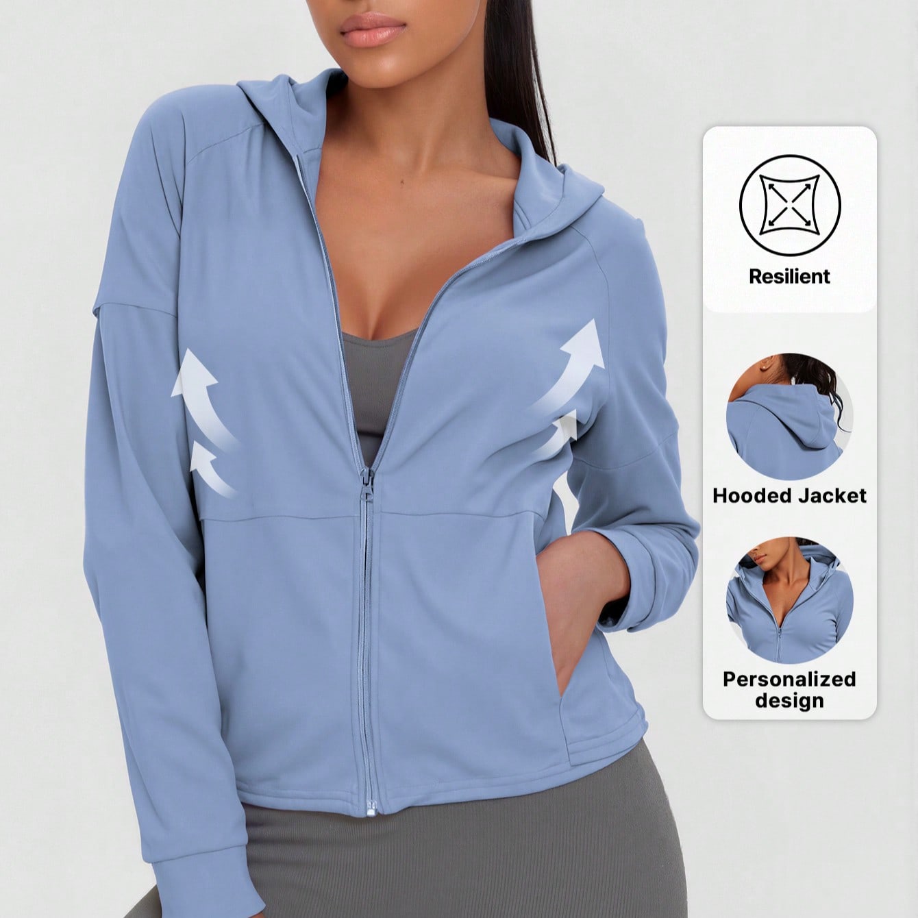 Chaqueta con capucha de corte holgado para mujer, adecuada para actividades al aire libre, viajes, uso casual, fiestas, oficina, gimnasio y talla gran