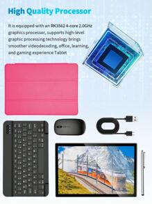 Relndoo Android Tablet 2-In-1 With Keyboard And Mouse, 2025 TopS Android 15 10 Inch Tablet, (4GB+4GB)RAM+64GB ROM, 1280*800px HD Touchscreen, 2MP+8MP Dual Camera, RK3562 Quad-Core 2.0 GHz, Tablet PC With Case, Mouse, Stylus, Keyboard, 6000mAh Battery, Supports 1TB SD Expansion, 802.11n Wifi 2.4G/5GWireless, GPS, Certified Tablets-Pink
