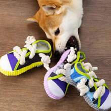 1 Packung Hundespielzeug in Sneaker-Form mit Seilknoten & quietschender Kugel - Strapazierfähiger Oxford-Stoff für aggressive Kauer, interaktive Quietscher-Geräusche für Welpen/erwachsene Hunde, drinnen und Outdoor zum Spielen
