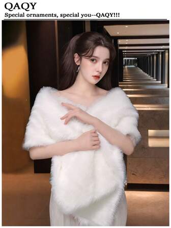 1pc Women's Elegant Fluffy Bridal Wedding Shawl Capelet, Soft Faux Fur White Outerwear Wrap, Warm Bridal Wedding Scarf Shawl Suitable For Bridal Wedding, Birthday Party, Prom, Sweet 16, Banquet, Photography, Christmas