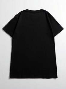 Women's  Doll Letter-Printed Pure Cotton Short-Sleeved Round-Neck T-Shirt - 黑色 - 查看 2