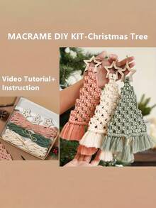 Set de 3 piezas de árbol de Navidad de macramé para hacer uno mismo - Kit de manualidades de tejido apto para principiantes en verde esmeralda, crema y rosa - Regalo perfecto para amigos y familiares, decoración del hogar, decoraciones navideñas, decoración de habitación de invierno
