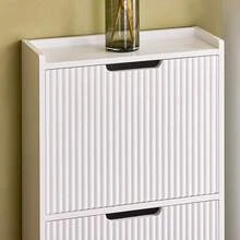 Shoe Rack With 2 Flaps, Slim Shoe Cabinet, Shoe Rack With 2 Shelves, Shoe Chest Of Drawers, Shoe Storage, White, W X H X D Approx. 50 X 90 X 19 Cm FSR177-W - White - View 4