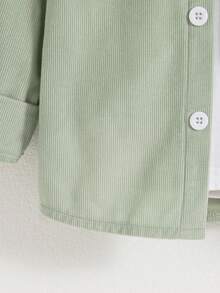 Camisa de manga larga con cuello vuelto, unicolor casual, con patrón bordado de dinosaurio para niños, primavera/otoño - Verde - Ver 6