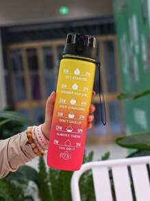 1pc Approx. 1000ml/32oz Spray Gradient Drinking Cup, Outdoor Cycling Plastic Water Bottle, Fragile Lid, With Lid And Strap For Convenient Carrying, Marked Scale On Cup Body, Suitable For Outdoor Cycling, Picnic, Camping, Fitness, Office And More - Multicolor - View 10