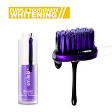 1 pieza Pasta de dientes blanqueadora de color púrpura, sabor a menta, blanqueamiento dental, aliento fresco, limpieza profunda, tamaño de viaje 30ml - Morado - Ver 7