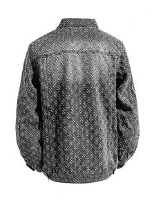 Men Long Sleeve Vintage Street Style Casual Denim Jacket , Fall - Dark Grey - View 2