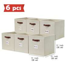 DECOMOMO 3/6Pcs Clothes Orgainzer, Foldable Fabric Cube Storage Bins With Labels – Versatile Storage Boxes For Shelves, Closets & Home Organization - 米色 - 查看 16