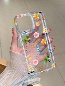Summer Coconut Tree & Hibiscus Transparent Phone Case Compatible With IPhone 16/11/12/13/14/15/15Pro/15Plus/15ProMax/7Plus/8Plus/X/XSMax/XR/11Pro/12Pro/13Pro/14Pro/12Mini/13Mini/11ProMax/12ProMax/13ProMax/14Pro/14Plus/6/6S/6Plus/7/8/16Pro/16Plus/16ProMax/SE - Multicolor - View 1