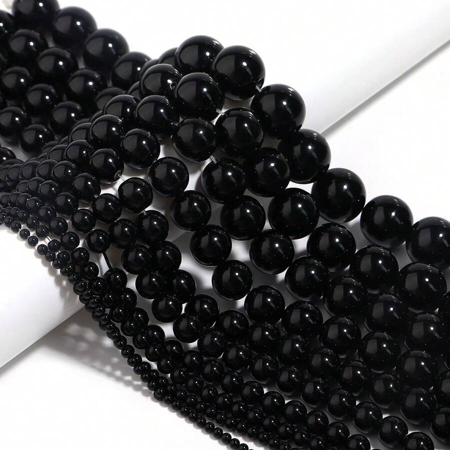 1 pieza Cuentas de piedra de ágata negra natural, surtido de tamaños 4/6/8/10/12mm, joyería de moda vintage para hacer manualidades, adecuado para pulseras, collares, artesanías, colgantes, decoraciones, regalo ideal