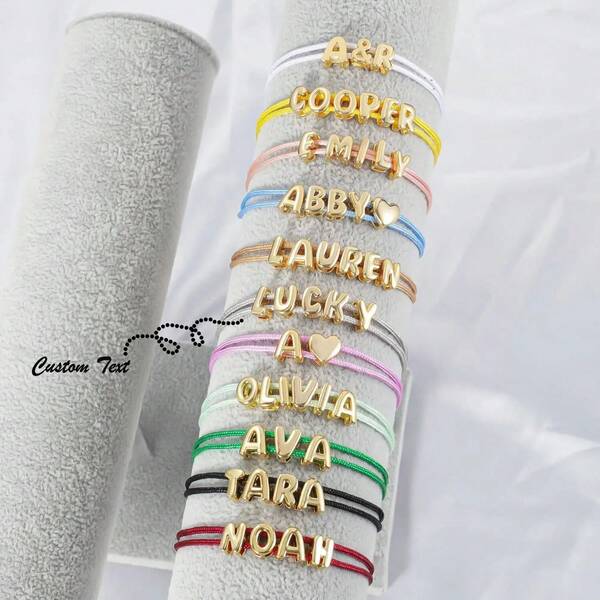 Pulsera de cuerda con letra 3D personalizada, pulsera de cuerda ajustable con nombre personalizado, pulsera de de estilo veraniego colorido y lindo para chicas, regalo personalizado ideal para amigos, elegante dorado, moda de otoño, casual, sencillo, unisex